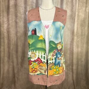 Vintage 90s Handmade Scarecrow Pumpkin Patch Vest Sleeveless Farmhouse Harvest
